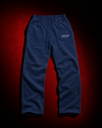 PRELUDE Oval Logo Sweatpants in navy with embroidered branding. The matching bottom to the Oval Logo Hoodie. Premium everyday streetwear.